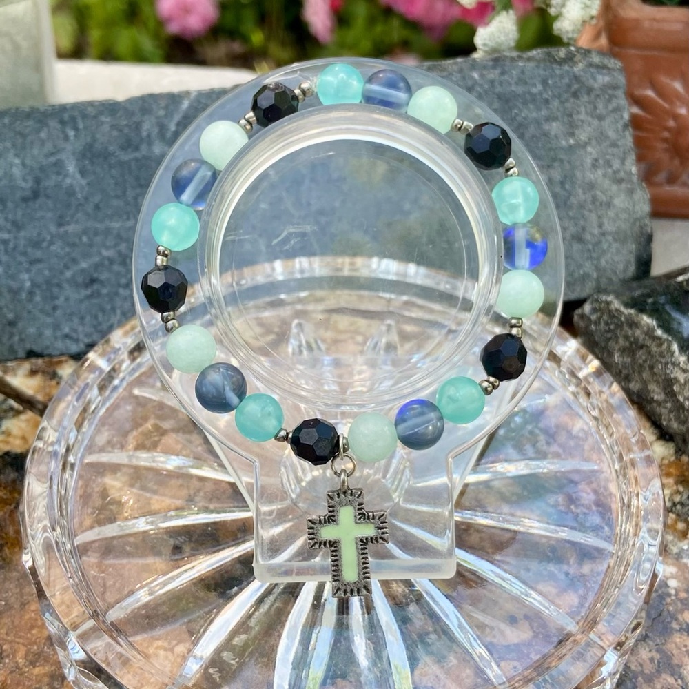 Pastel Punk - Handmade Gemstone Cross Charm Bracelet